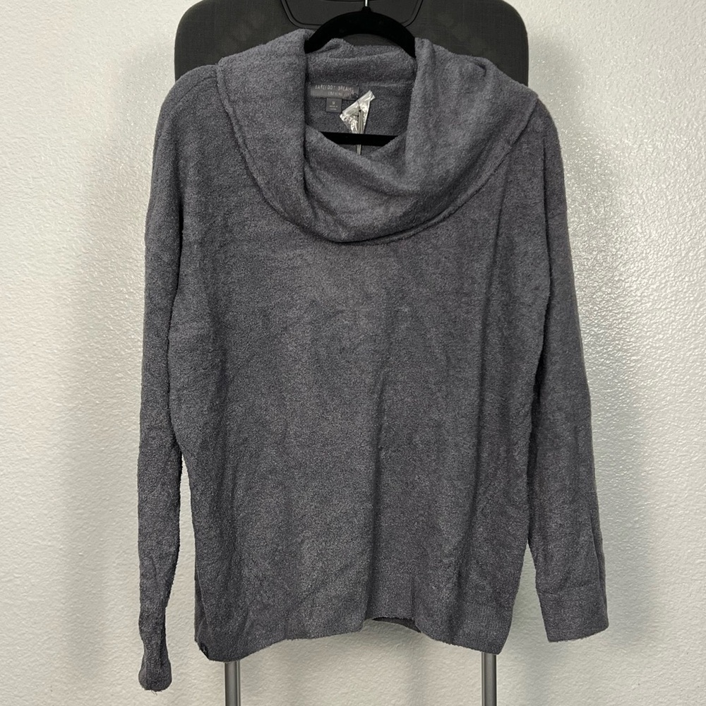 Barefoot Dreams CozyChic Lite Cowlneck Pullover Shadow Blue Color Sweater Size M